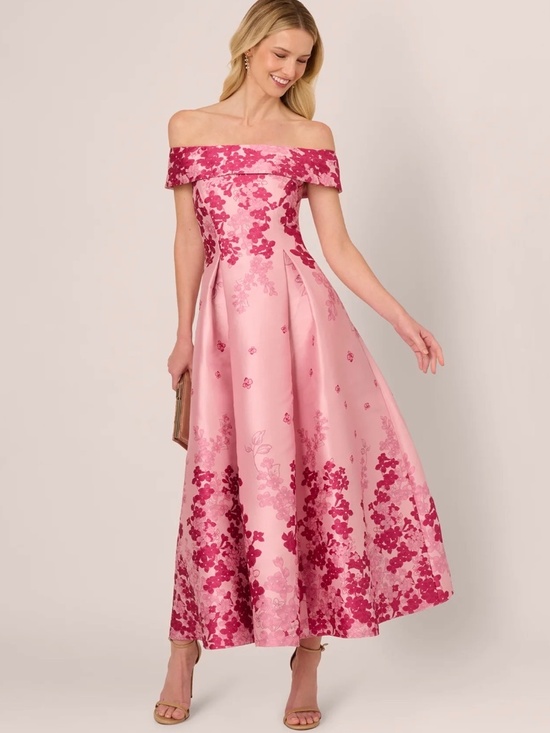 Adrianna Papell Dresses & Skirts - Adrianna Papell Pink Floral Off Shoulder Gown